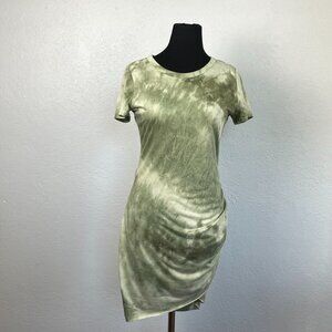 La Miel Women's Green Tie Dye Short Sleeve Jersey Ruched T Shirt Dress Size M